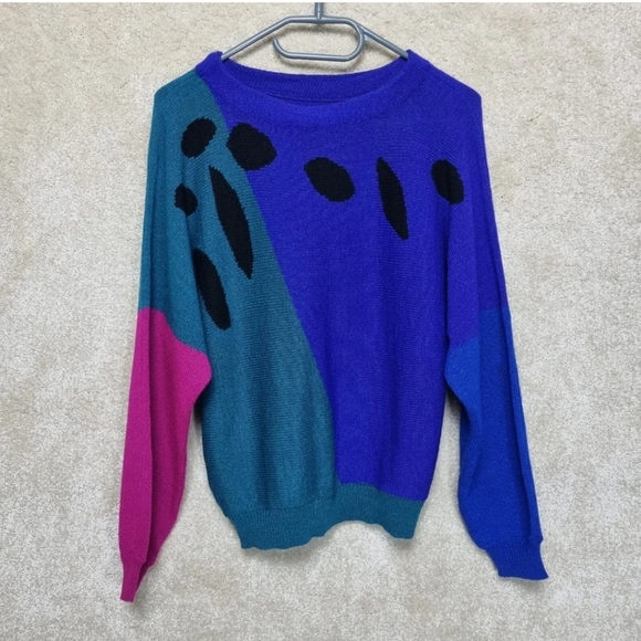 St Michael Sweaters - Vintage 1980s Jumper Ladies Size 12 St Michael Crew Neck Tight Knit Block Colour